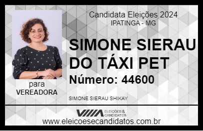 Candidato SIMONE SIERAU DO TÁXI PET 2024 - IPATINGA - Eleições