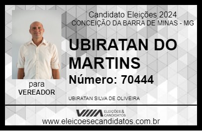 Candidato UBIRATAN DO MARTINS 2024 - CONCEIÇÃO DA BARRA DE MINAS - Eleições