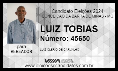 Candidato LUIZ TOBIAS 2024 - CONCEIÇÃO DA BARRA DE MINAS - Eleições