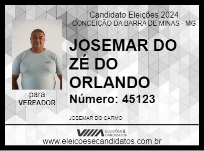 Candidato JOSEMAR DO ZÉ DO ORLANDO 2024 - CONCEIÇÃO DA BARRA DE MINAS - Eleições