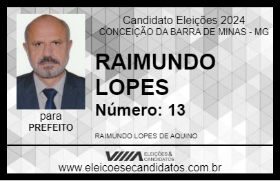 Candidato RAIMUNDO LOPES 2024 - CONCEIÇÃO DA BARRA DE MINAS - Eleições