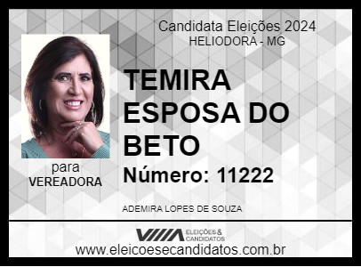 Candidato TEMIRA ESPOSA DO BETO 2024 - HELIODORA - Eleições