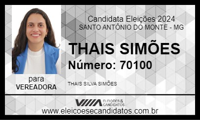 Candidato THAIS SIMÕES 2024 - SANTO ANTÔNIO DO MONTE - Eleições