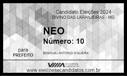 Candidato NEO 2024 - DIVINO DAS LARANJEIRAS - Eleições