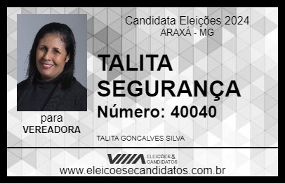 Candidato TALITA SEGURANÇA 2024 - ARAXÁ - Eleições