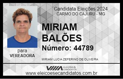 Candidato MIRIAM BALÕES 2024 - CARMO DO CAJURU - Eleições