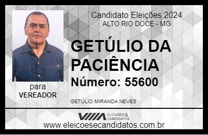 Candidato GETÚLIO DA PACIÊNCIA 2024 - ALTO RIO DOCE - Eleições