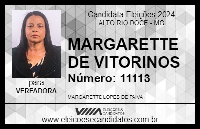 Candidato MARGARETTE DE VITORINOS 2024 - ALTO RIO DOCE - Eleições