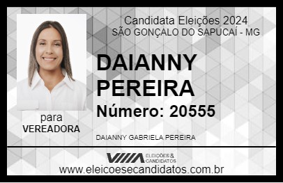 Candidato DAIANNY PEREIRA 2024 - SÃO GONÇALO DO SAPUCAÍ - Eleições