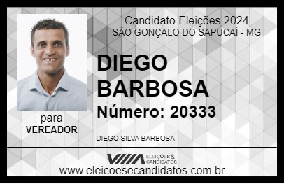 Candidato DIEGO BARBOSA 2024 - SÃO GONÇALO DO SAPUCAÍ - Eleições