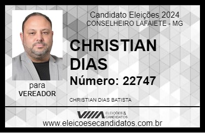 Candidato CHRYSTIAN DIAS 2024 - CONSELHEIRO LAFAIETE - Eleições