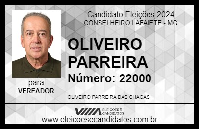 Candidato OLIVEIRO PARREIRA 2024 - CONSELHEIRO LAFAIETE - Eleições