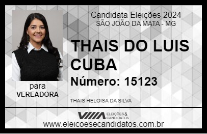 Candidato THAIS DO LUIS CUBA 2024 - SÃO JOÃO DA MATA - Eleições