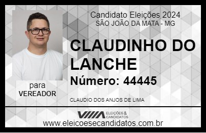 Candidato CLAUDINHO DO LANCHE 2024 - SÃO JOÃO DA MATA - Eleições