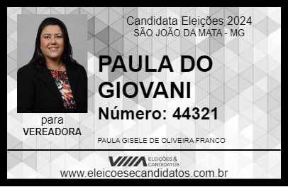 Candidato PAULA DO GIOVANI 2024 - SÃO JOÃO DA MATA - Eleições