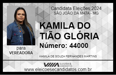 Candidato KAMILA DO TIÃO GLÓRIA 2024 - SÃO JOÃO DA MATA - Eleições