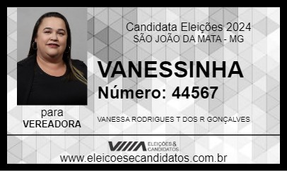 Candidato VANESSINHA 2024 - SÃO JOÃO DA MATA - Eleições