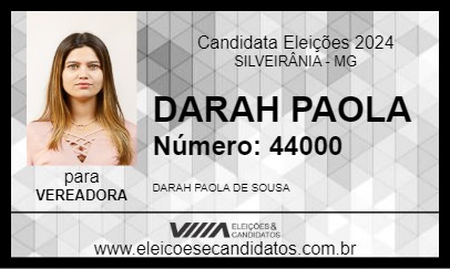 Candidato DARAH PAOLA 2024 - SILVEIRÂNIA - Eleições