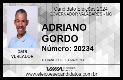 Candidato ADRIANO GORDO 2024 - GOVERNADOR VALADARES - Eleições