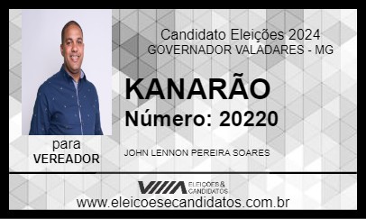 Candidato KANARÃO 2024 - GOVERNADOR VALADARES - Eleições