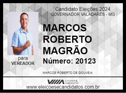 Candidato MARCOS ROBERTO MAGRÃO 2024 - GOVERNADOR VALADARES - Eleições