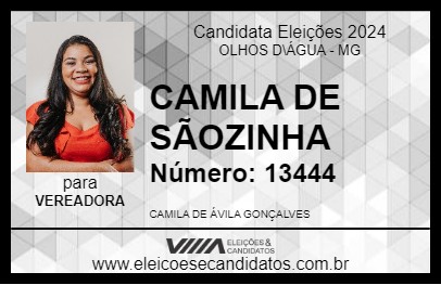 Candidato CAMILA DE SÃOZINHA 2024 - OLHOS D\ÁGUA - Eleições