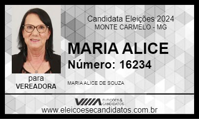 Candidato MARIA ALICE 2024 - MONTE CARMELO - Eleições