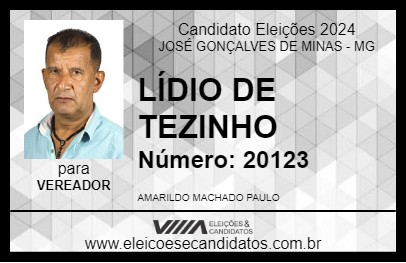 Candidato LÍDIO DE TEZINHO 2024 - JOSÉ GONÇALVES DE MINAS - Eleições