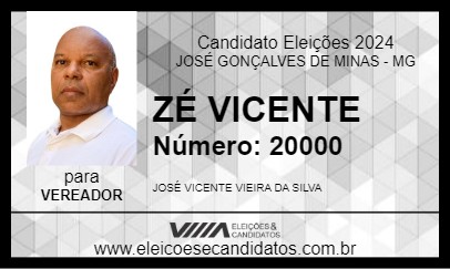 Candidato ZÉ VICENTE 2024 - JOSÉ GONÇALVES DE MINAS - Eleições