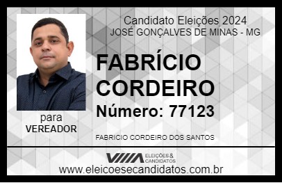 Candidato FABRÍCIO CORDEIRO 2024 - JOSÉ GONÇALVES DE MINAS - Eleições