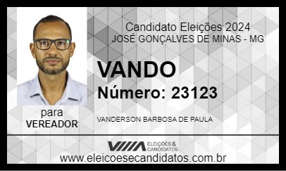 Candidato VANDO 2024 - JOSÉ GONÇALVES DE MINAS - Eleições