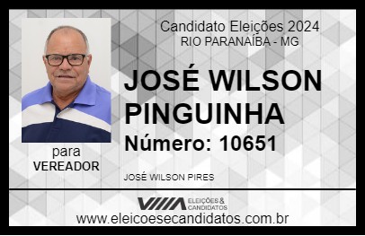 Candidato JOSÉ WILSON PINGUINHA 2024 - RIO PARANAÍBA - Eleições