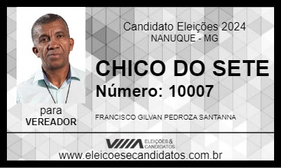 Candidato CHICO DO SETE 2024 - NANUQUE - Eleições