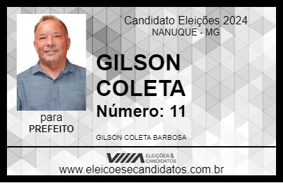 Candidato GILSON COLETA 2024 - NANUQUE - Eleições