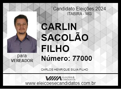 Candidato CARLIN SACOLÃO FILHO 2024 - ITABIRA - Eleições