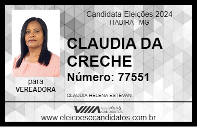 Candidato CLAUDIA DA CRECHE 2024 - ITABIRA - Eleições