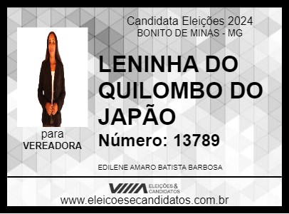 Candidato LENINHA DO QUILOMBO DO JAPÃO 2024 - BONITO DE MINAS - Eleições