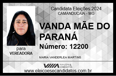 Candidato VANDA MÃE DO PARANÁ 2024 - CAMANDUCAIA - Eleições