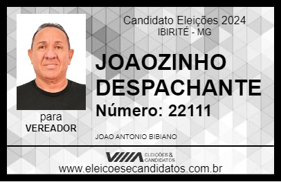 Candidato JOAOZINHO DESPACHANTE 2024 - IBIRITÉ - Eleições