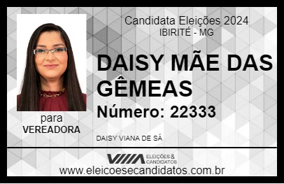 Candidato DAISY MÃE DAS GÊMEAS 2024 - IBIRITÉ - Eleições