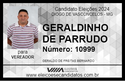 Candidato GERALDINHO DE PARRUDO 2024 - DIOGO DE VASCONCELOS - Eleições