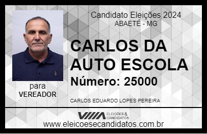 Candidato CARLOS DA AUTO ESCOLA 2024 - ABAETÉ - Eleições