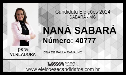 Candidato NANÁ SABARÁ 2024 - SABARÁ - Eleições