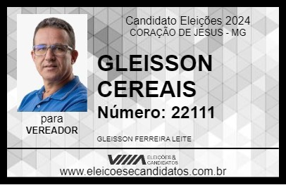 Candidato GLEISSON CEREAIS 2024 - CORAÇÃO DE JESUS - Eleições