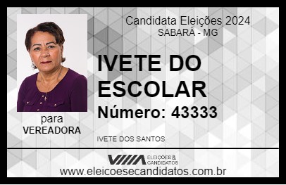 Candidato IVETE DO ESCOLAR 2024 - SABARÁ - Eleições