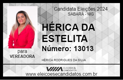 Candidato HÉRICA DA ESTELITA 2024 - SABARÁ - Eleições