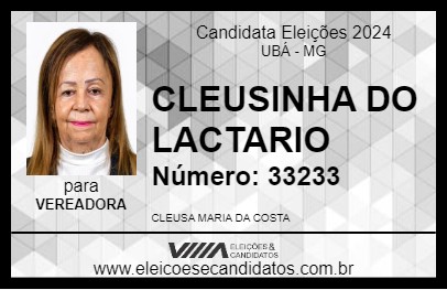 Candidato CLEUSINHA DO LACTARIO 2024 - UBÁ - Eleições