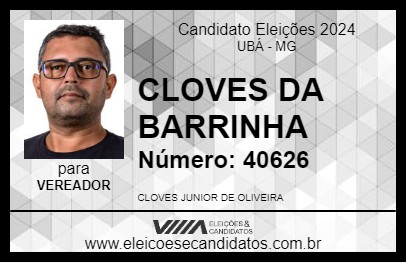 Candidato CLOVES DA BARRINHA 2024 - UBÁ - Eleições