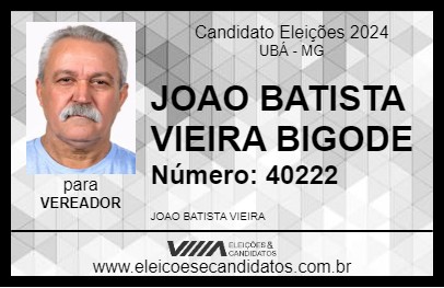 Candidato JOAO BATISTA VIEIRA BIGODE 2024 - UBÁ - Eleições