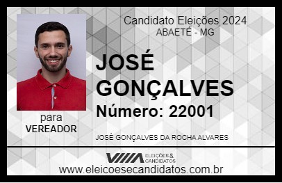 Candidato JOSÉ GONÇALVES 2024 - ABAETÉ - Eleições